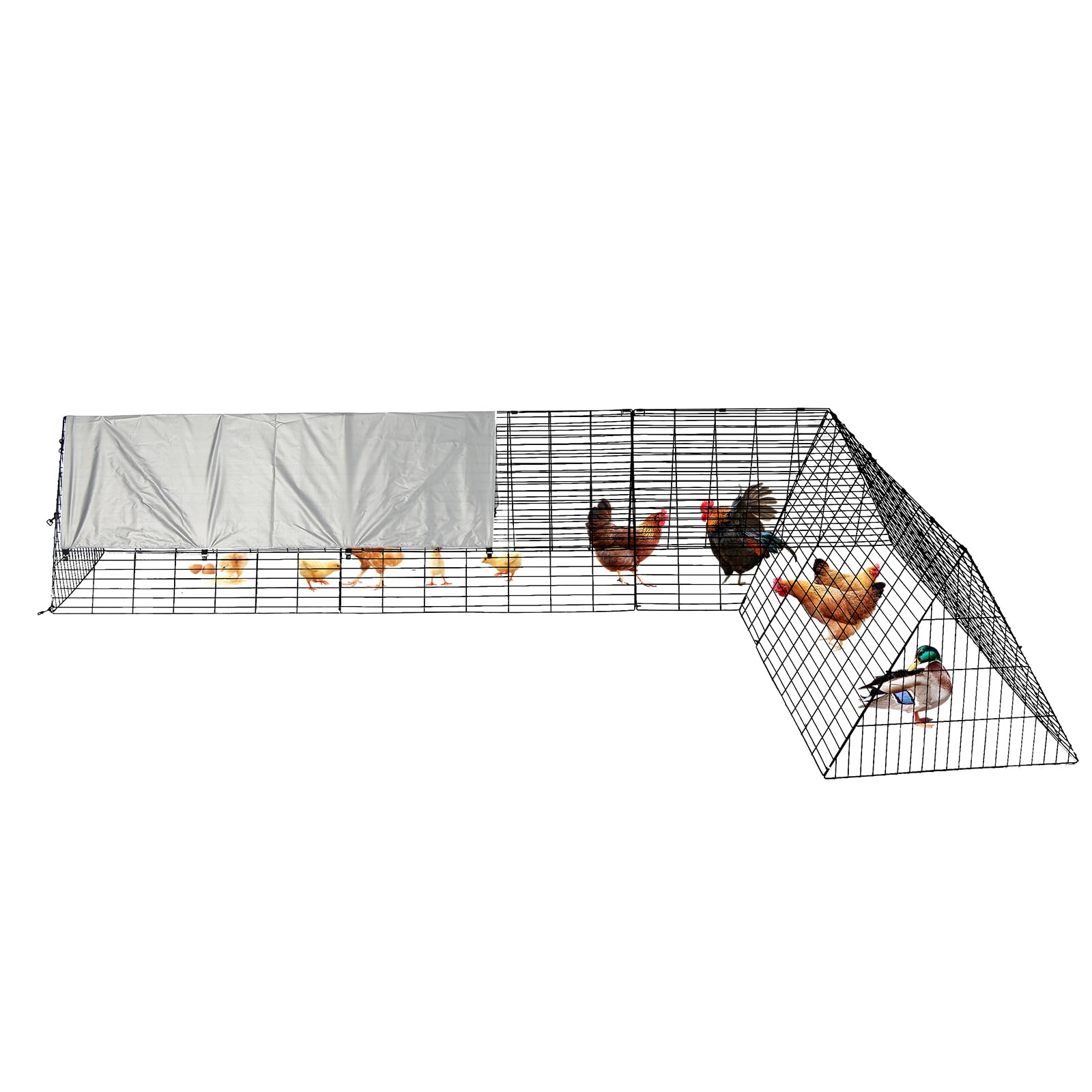 Garvee Mobile Chicken Run con copertura, struttura in acciaio, telone impermeabile per giardino e cortile, telaio angolare regolabile, recinto sicuro all'aperto, robusto e versatile