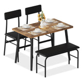 Garvee Set Tavolo da Pranzo per 4 Persone, Tavolo in Legno con Panchina e 2 Sedie Imbottite, Design Salvaspazio, Telaio in Metallo Nero, Cucina, 110x65x75 cm, Nero