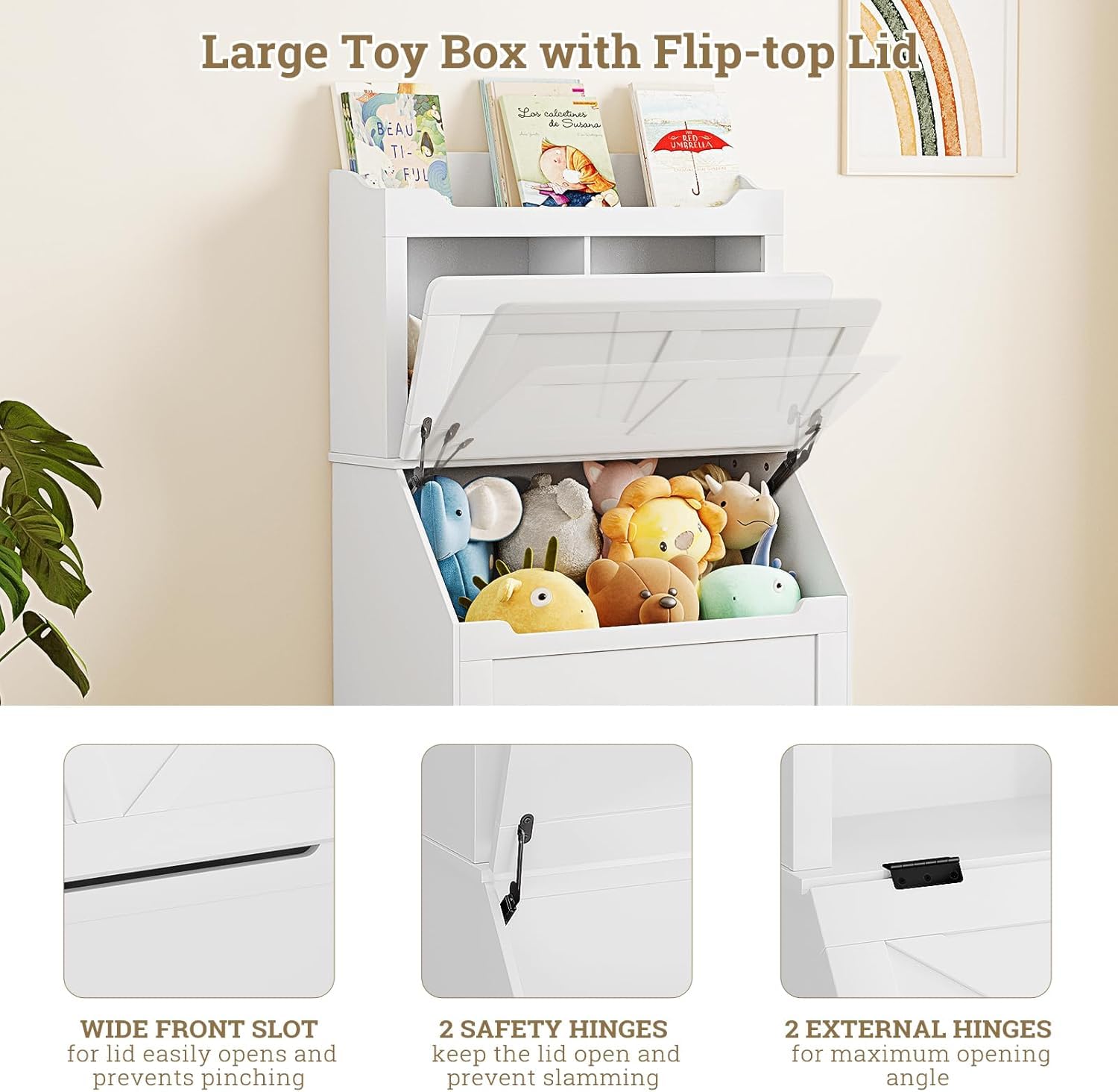 Libreria per bambini Garvee con contenitore per giocattoli, a 2 ripiani, in legno, robusta, resistente ai graffi e all'acqua, per sale giochi e camerette.