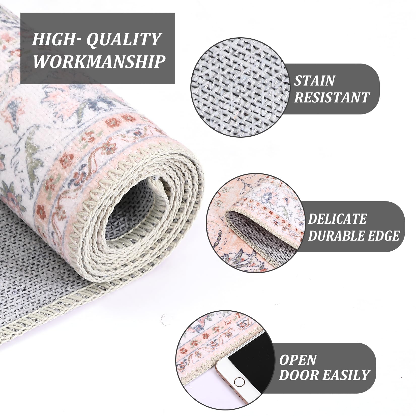 Tappeto lavabile Garvee di grandi dimensioni, resistente all'acqua e tutte le macchie, stile vintage, antiscivolo, motivo orientale, 200x290 cm, per soggiorno e camera da letto