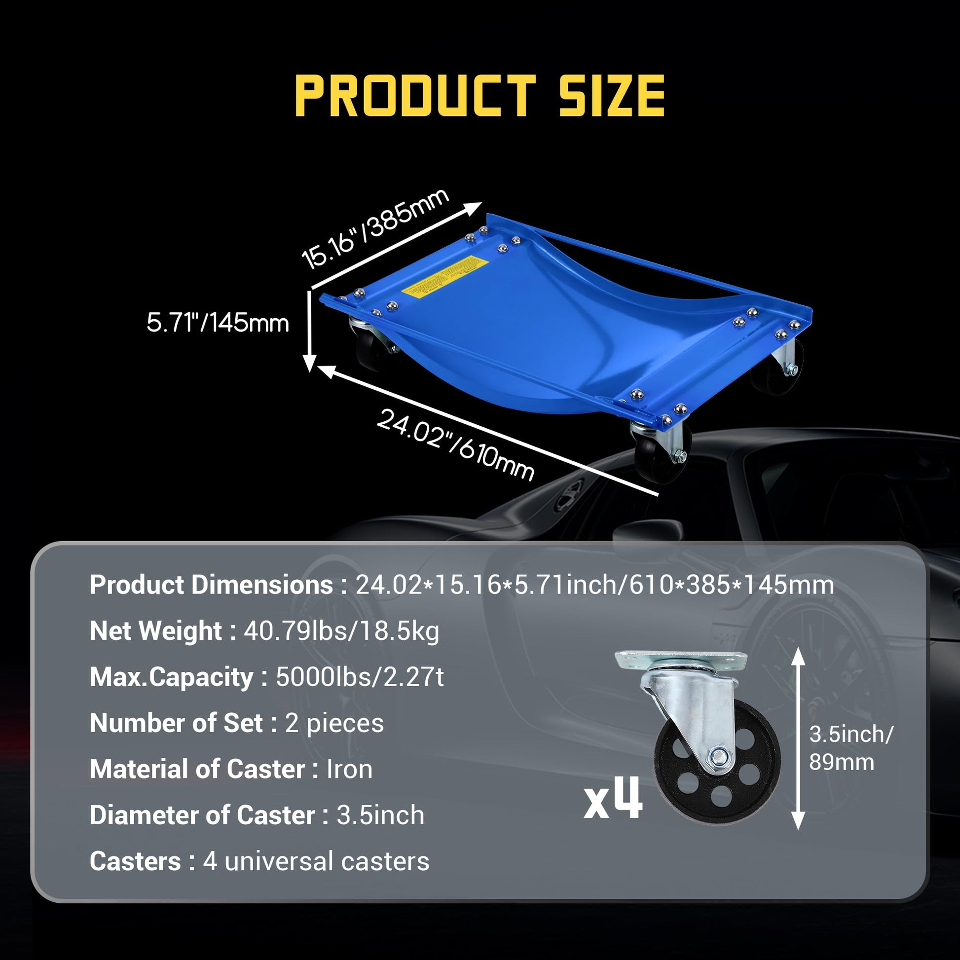 Set di carrelli portaruota Garvee Auto con 4 ruote in acciaio da 3,5" per impieghi gravosi per cambio e manutenzione pneumatici, capacità di 5000 libbre, base in acciaio extra larga, guide laterali antiscivolo