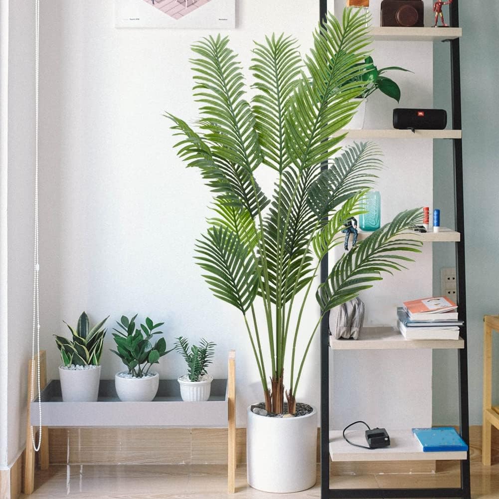 Palma Garvee artificiale da 5 piedi, decorazione tropicale, 12 pezzi staccabili, materiale di seta di alta qualità, flessibile, per interni/esterni, soggiorno, ufficio, verde