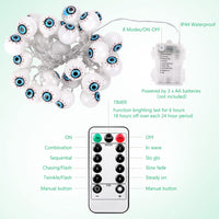 Garvee Luce LED Halloween Augapfel 5m 30 LED 8 Modi Batteria IP44 Verde Interno Esterno Festa