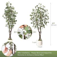 Albero di eucalipto artificiale Garvee da 1.5 m con 50 luci a LED, vaso di plastica, rami regolabili, facile da pulire per soggiorno e ufficio, bianco