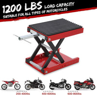 Sollevatore per moto Garvee da 1200 libbre, supporto a forbice per impieghi gravosi con ampia piattaforma e perno di sicurezza per moto da cross e moto da strada, pieghevole, telaio a X in acciaio, cuscinetti in gomma
