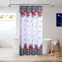 GARVEE Tenda da doccia natalizia in stile retrò con motivo floreale a quadri, lavabile, 89x183 cm, nero e bianco