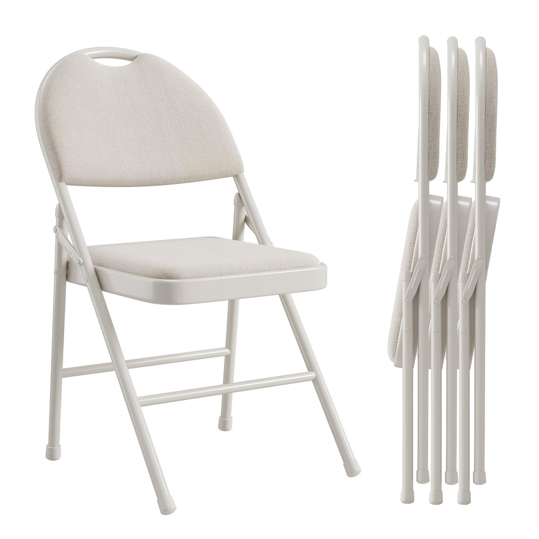 Garvee Set di 4 sedie pieghevoli con cuscini, fodere in lino, robuste strutture in metallo per ufficio ed eventi, beige, pieghevoli, ergonomiche