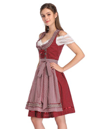 Abito Dirndl da donna Garvee Bavaria Oktoberfest, set da 3 pezzi, camicetta e grembiule, grembiule bavarese a maniche corte, abito da cameriera Oktoberfest, bordeaux a pois, taglia M