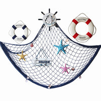 Garvee Filet De Pêche Méditerranéenne En Corde De Chanvre - Décoration Murale Bleue Avec Coquillages - 1x2 M - Ambiance Marine