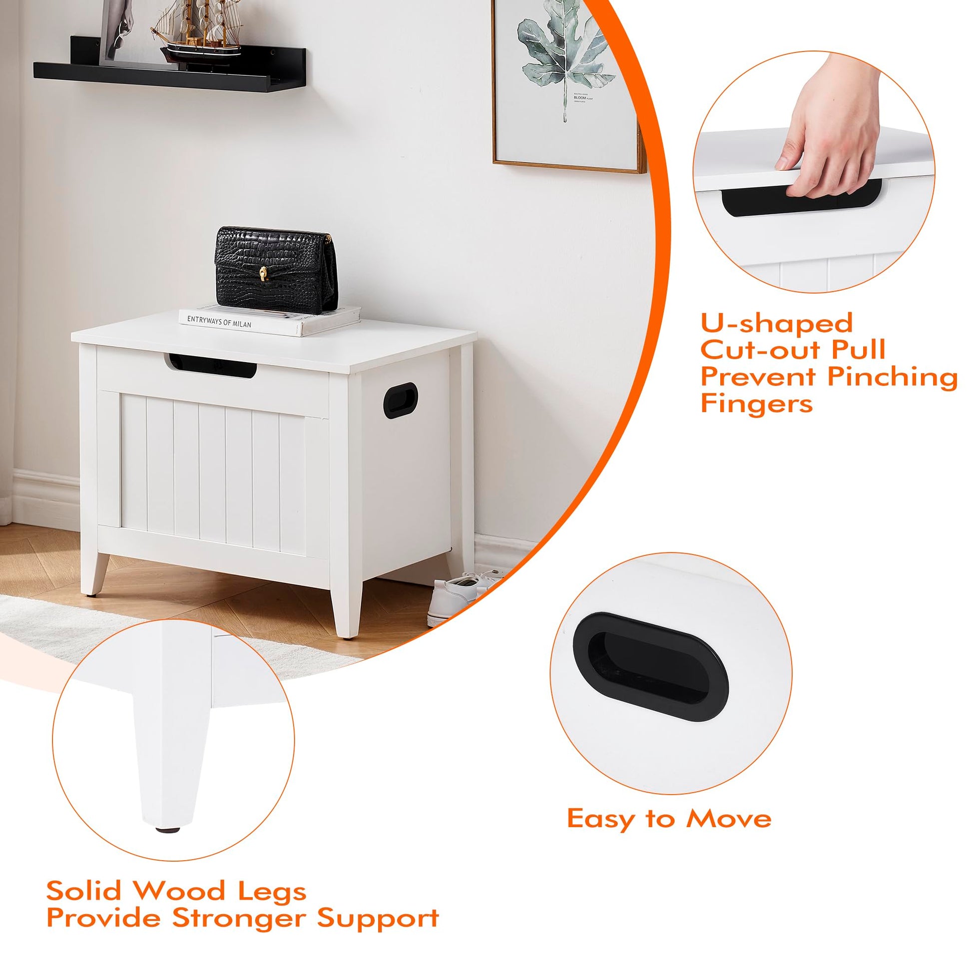 Panca portaoggetti Garvee con cerniere di sicurezza, panca portascarpe ribaltabile da 23,6", gambe in legno, bianca, per corridoio e soggiorno