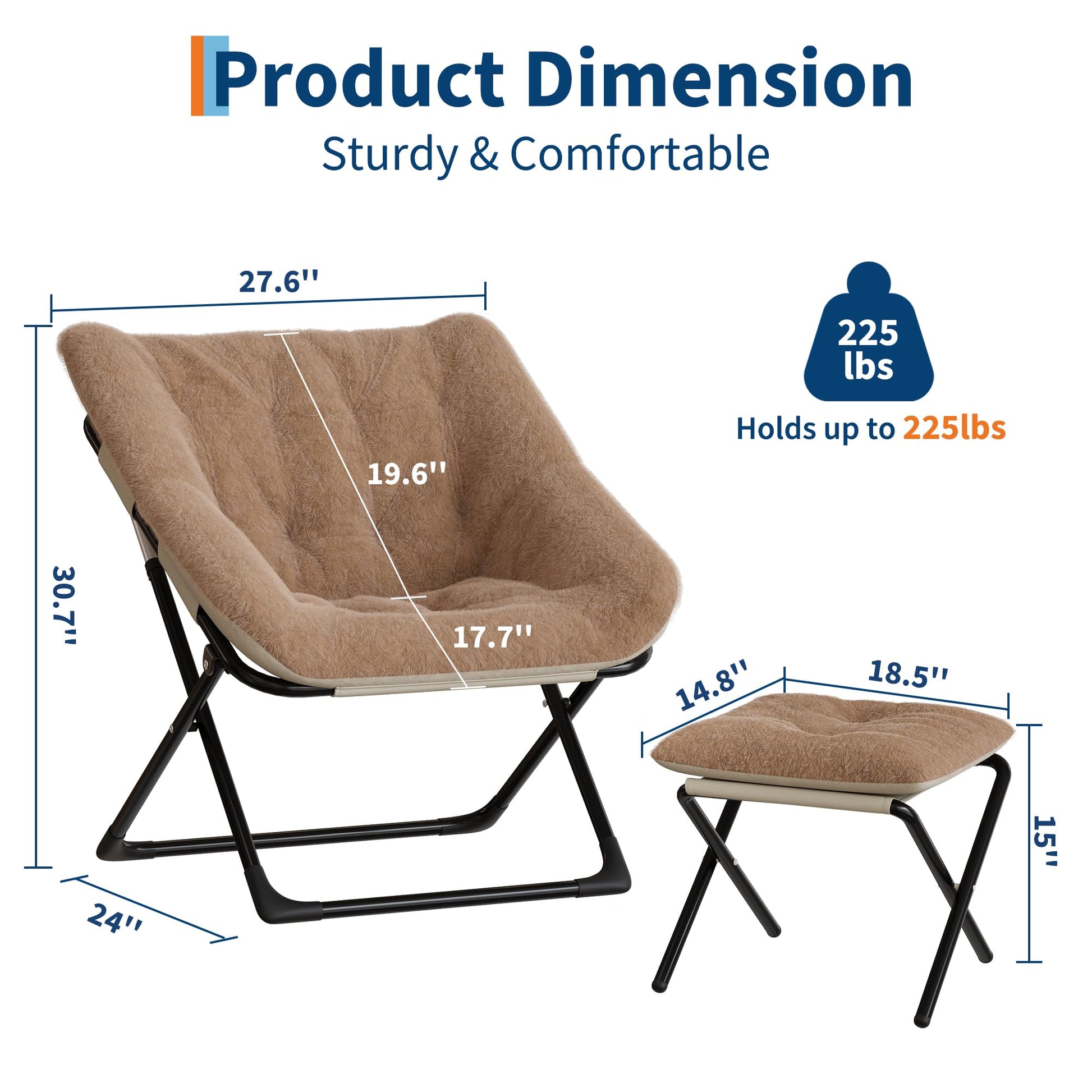 Garvee Comfy Chair Poltrona lounge oversize in pelliccia sintetica con struttura in metallo pieghevole per soggiorno e camera da letto multicolore