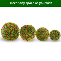 Garvee 20,5" Set di 2 palline di bosso artificiali con fiori rossi per balcone e giardino Materiale PE Verde