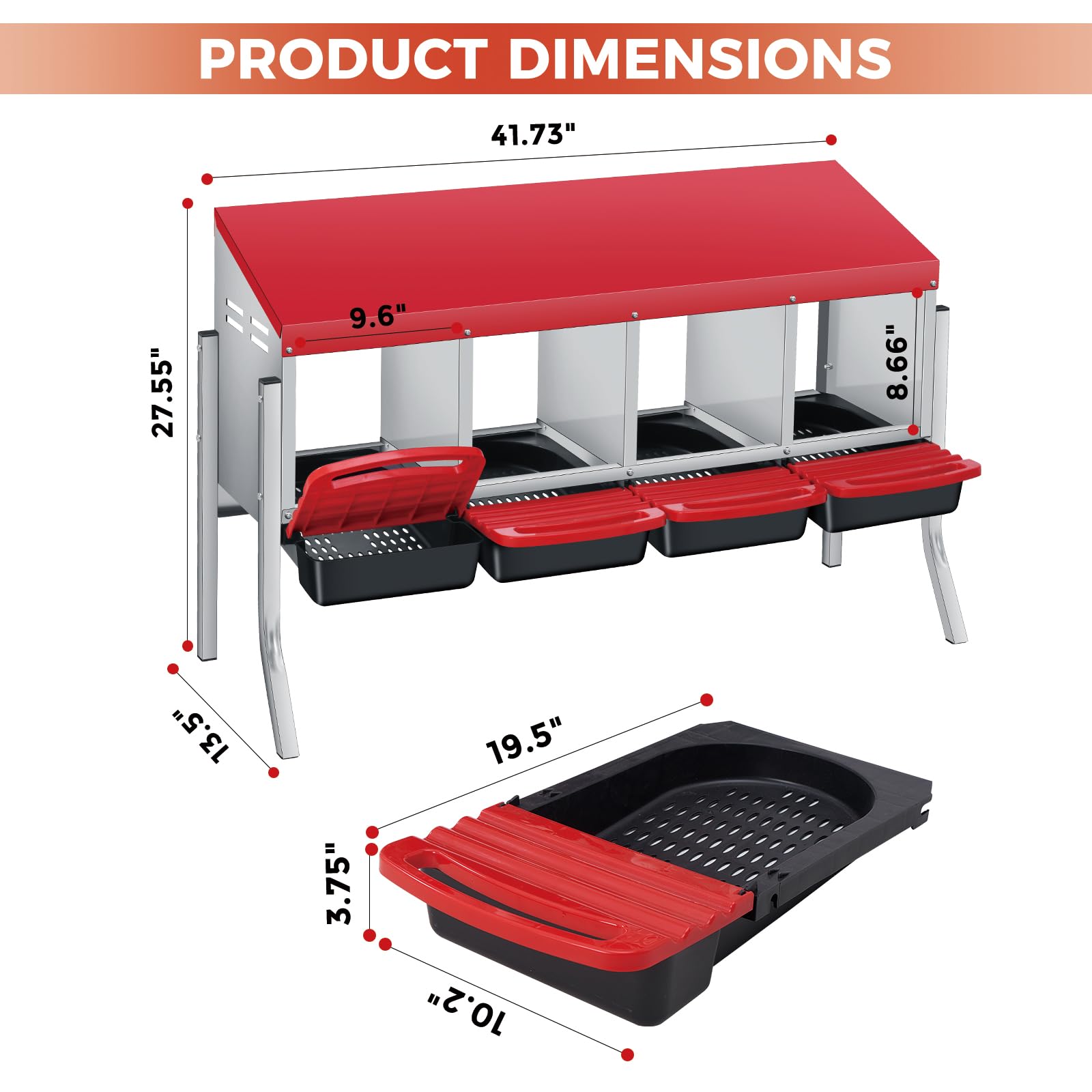 Nido per galline Garvee a 3 fori, in metallo, antiruggine, vassoio rimovibile per fattoria e giardino