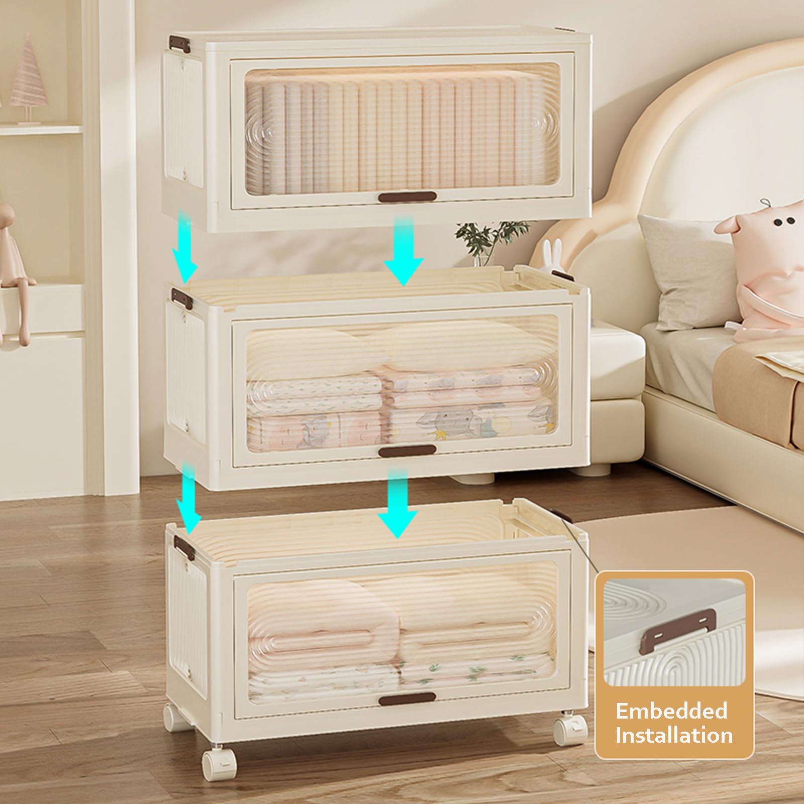 Armadio pieghevole Garvee con 2 armadi e 1 mobiletto portaoggetti per soggiorno e camera da letto, 70x41,5x190,9 cm, plastica, impermeabile, opzioni di combinazione flessibili, con ruote