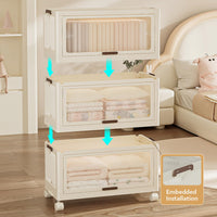 Armadio pieghevole Garvee con 2 armadi e 1 mobiletto portaoggetti per soggiorno e camera da letto, 70x41,5x190,9 cm, plastica, impermeabile, opzioni di combinazione flessibili, con ruote