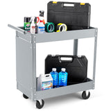 Garvee Carrello Utility in Metallo 2 Ripiani, Capacità 150 kg, Ruote Girevoli, Acciaio Resistente, Collassabile, Maniglia Ergonomica, Officina e Magazzino, 74x38,5x81,5 cm, Nero - Grey