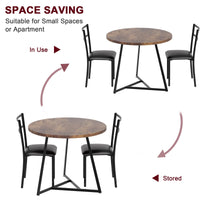 Set da pranzo rotondo Garvee per 2 persone con sedie imbottite, MDF e metallo, marrone retrò, salvaspazio per piccoli appartamenti
