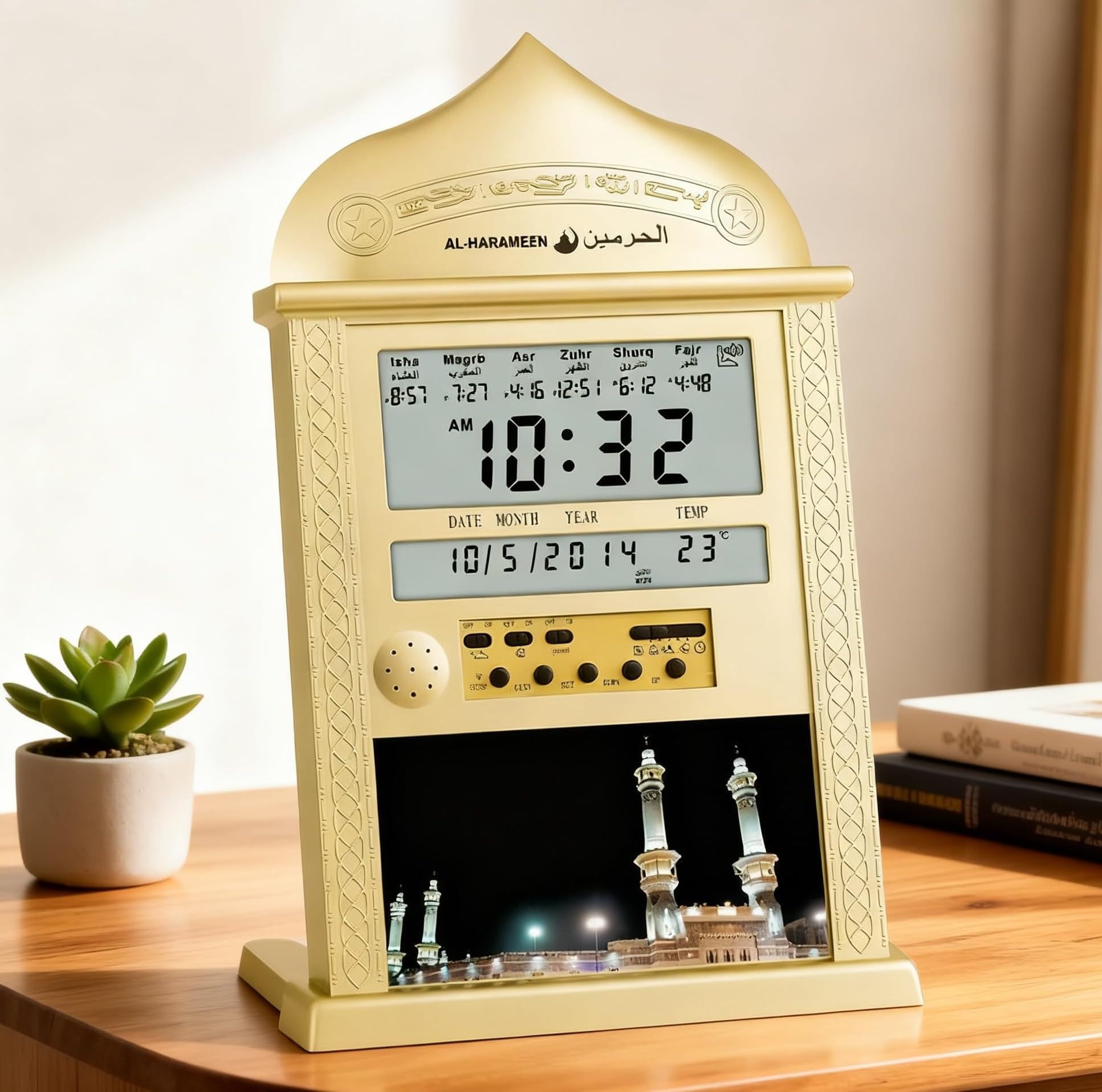 Garvee Orologio da Parete Azan Calendar con Sveglia e Display LCD Argento Decorazione Casa Senza Batteria