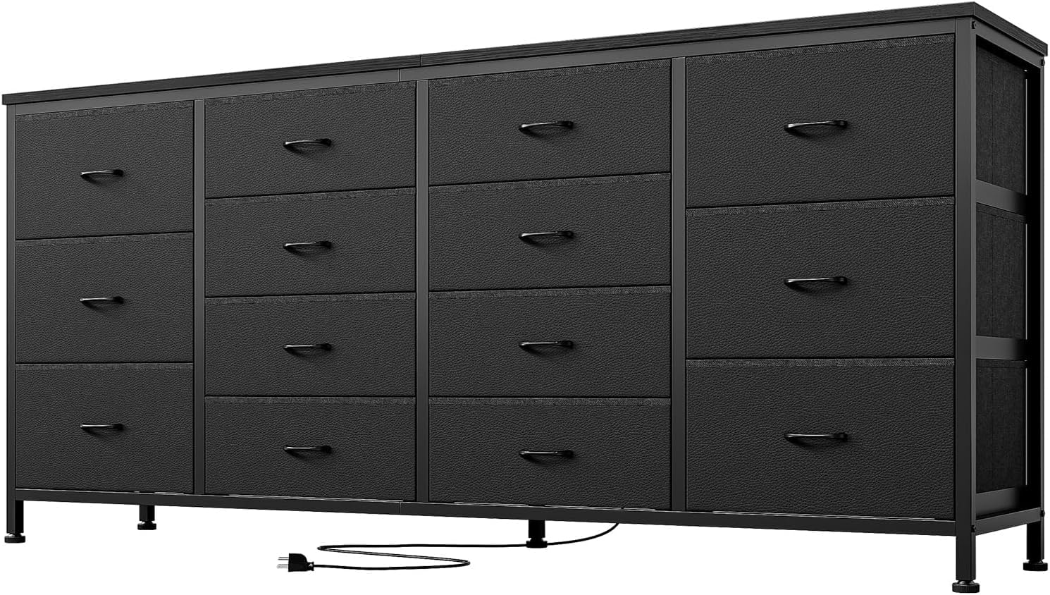 Mobile TV Garvee con 14 cassetti e prese di corrente, credenza bassa da 160 cm per TV da 75 pollici, set di sicurezza, mobile TV moderno per soggiorno e camera da letto, rovere bianco