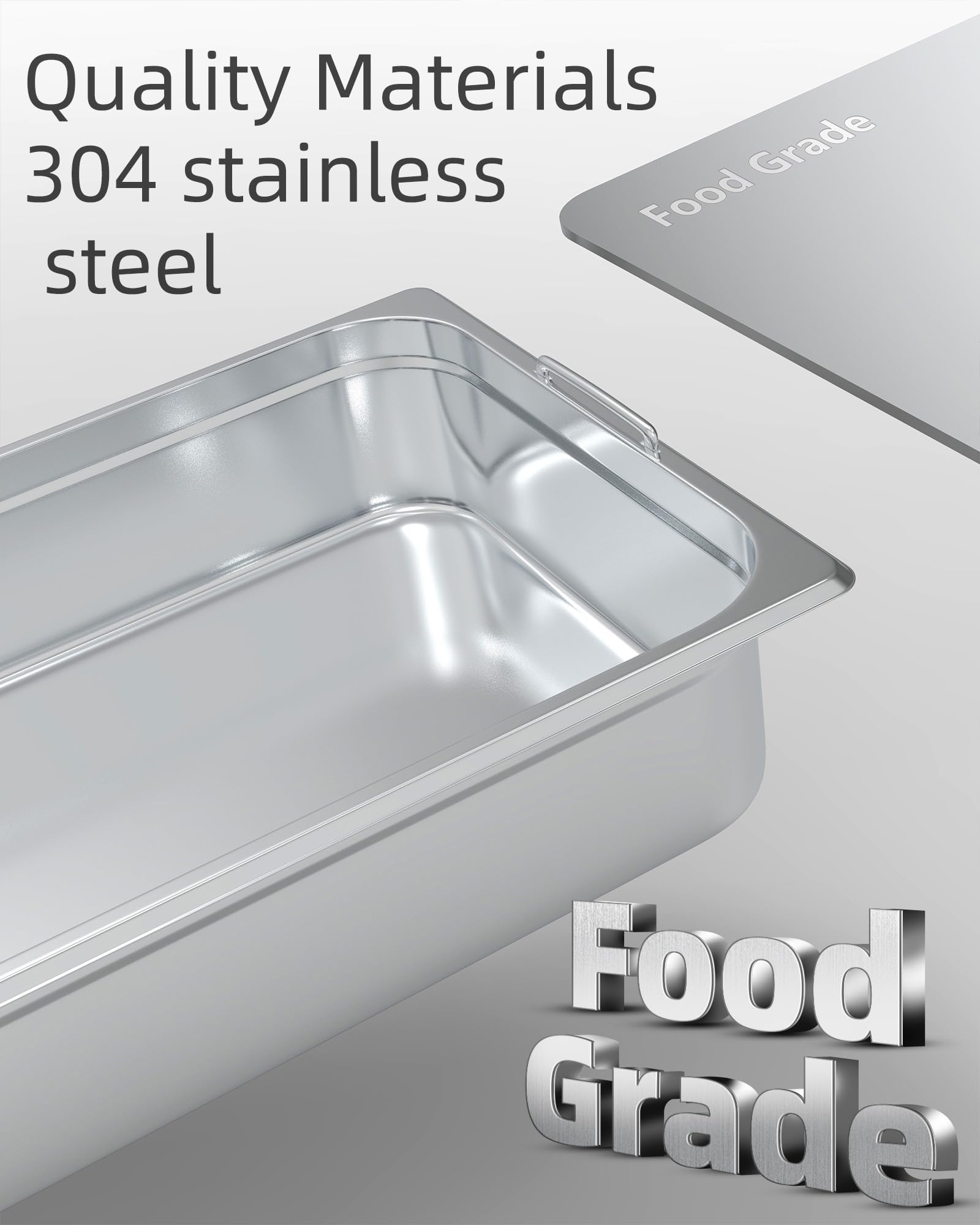 Garvee Set 6 Vassoi Catering Acciaio Inox Profondi 10.16 cm Standard - Ideali per Eventi e Feste, Finitura Specchio Senza Manico/Coperchio