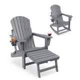 Seduta sul retro del Garvee Adirondack in HDPE con poggiapiedi e portabicchieri, pieghevole, resistente alle intemperie, robusta per patio e giardino - Grigio