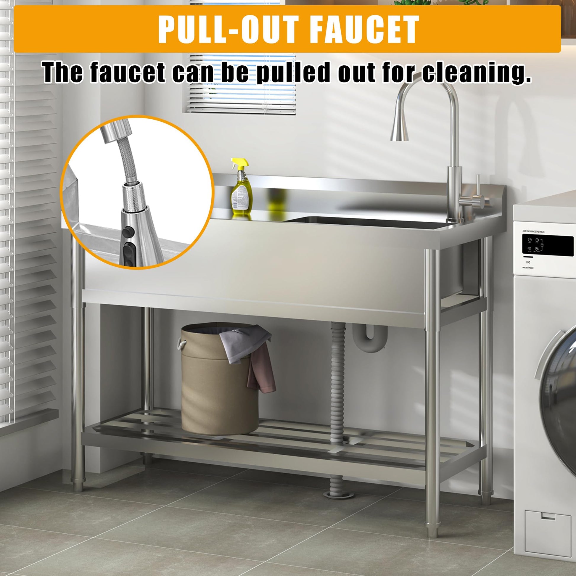 Lavello da cottura industriale Garvee in acciaio inox dalle grandi dimensioni 120x51x94cm Lavello da cottura industriale in robusto acciaio inox e con elevata capacità di carico per applicazioni professionali