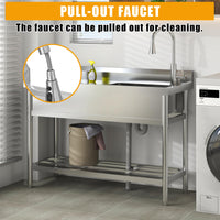 Lavello da cottura industriale Garvee in acciaio inox dalle grandi dimensioni 120x51x94cm Lavello da cottura industriale in robusto acciaio inox e con elevata capacità di carico per applicazioni professionali