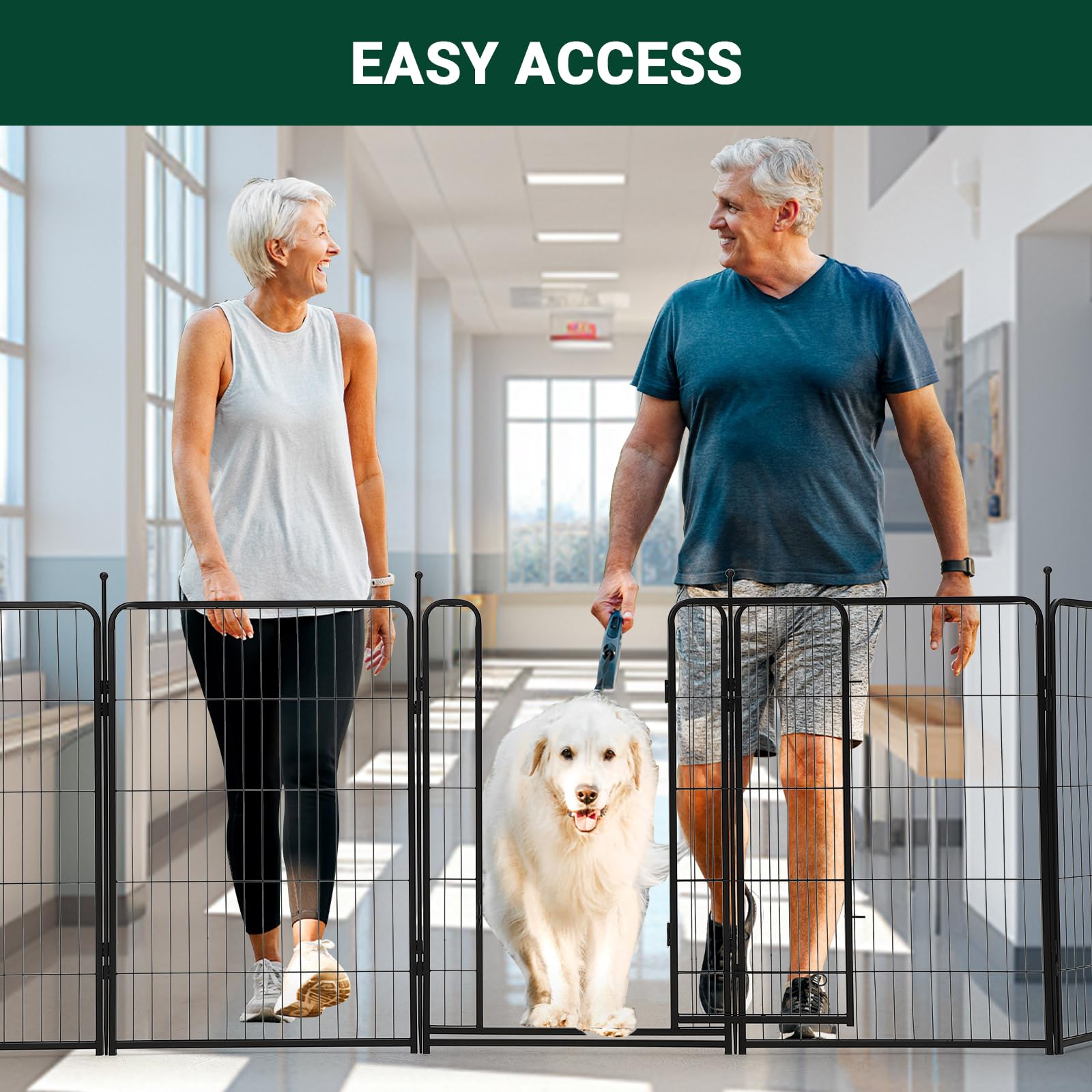 Recinto per cani Garvee, altezza 40", lunghezza 18 piedi, 8 pannelli, metallo, antiruggine, porta larga, portatile per giardino e campeggio