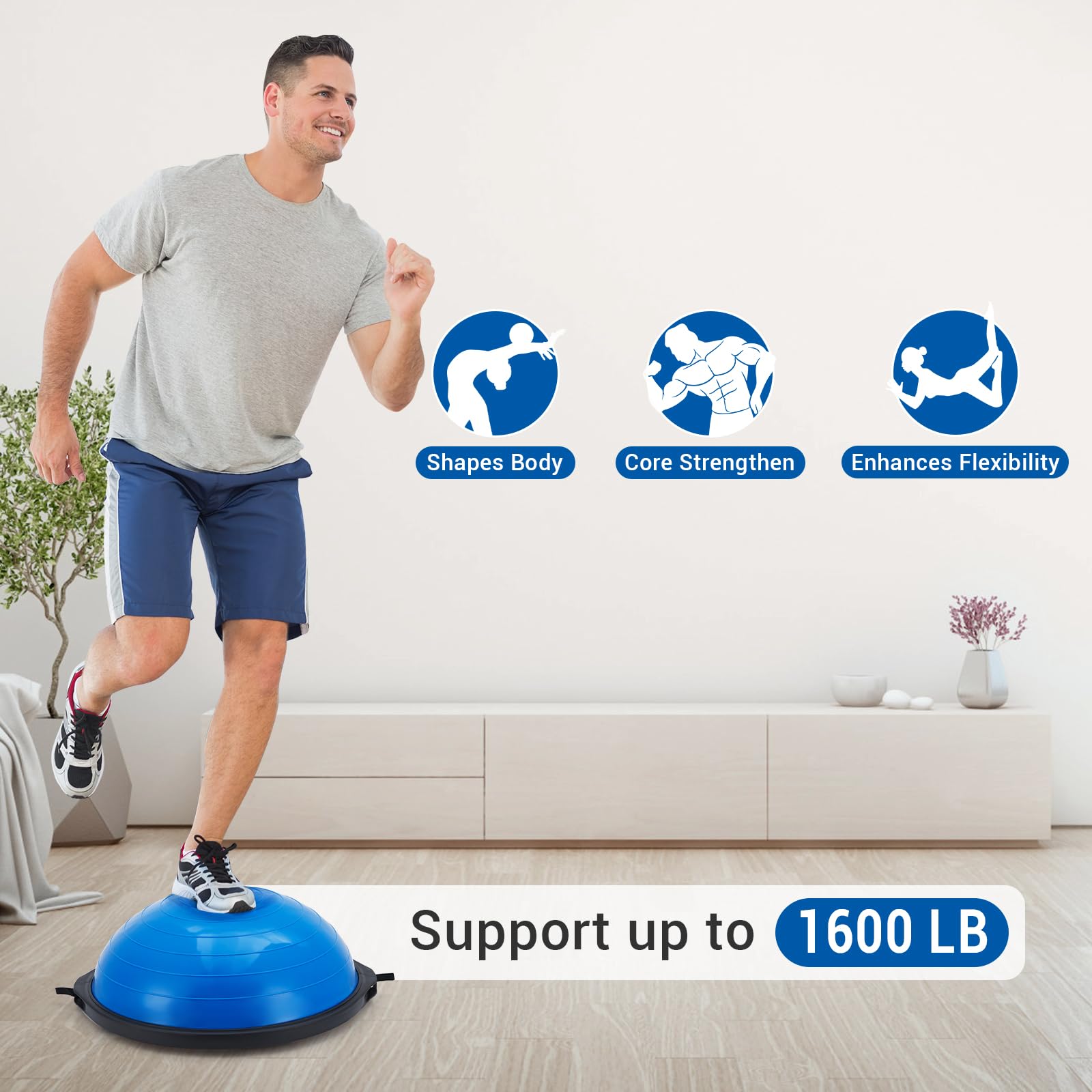 Garvee Palla Da Equilibrio 25in Trainer Core Allenamento Resistente PVC Base Antiscivolo Bande Resistenza Casa Blu