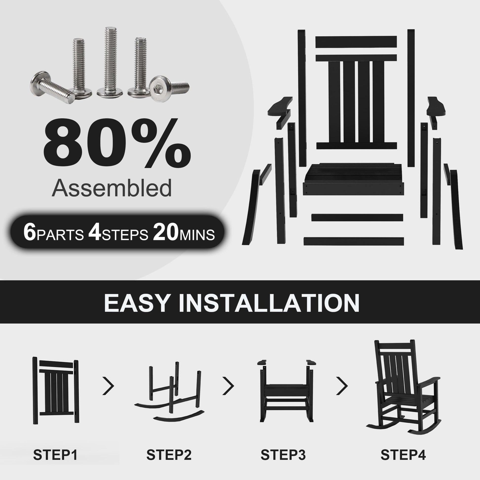 Sedie a dondolo resistenti alle intemperie Garvee HDPE con schienale alto extra large per giardino e veranda 35''P x 25,4''L x 41,9''H Bianco