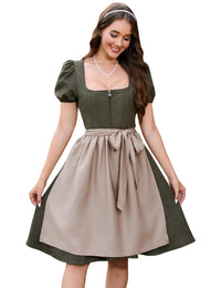 Garvee Dirndl, abito tradizionale da donna midi in pelle scamosciata con grembiule, nero, taglie 34-52
