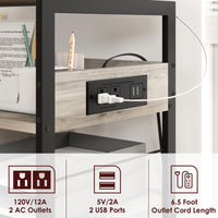 Supporto per stampante mobile Garvee di grandi dimensioni con prese di corrente e USB, struttura in metallo a 4 livelli, pannello in MDF, ruote con freni, grigio rustico, ufficio e soggiorno, 23,66"x15,76"x31,86"