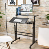 Scrivania Garvee regolabile in altezza con ruote, scrivania mobile per computer, scrivania in piedi, 67-110 cm, colore legno - Nero