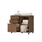 Garvee Mobiletto Ufficio 3 Cassetti Con Ripiani Aperti, Archivio Mobile Con Ruote, Legno Resistente, Cassetto Grande Per File A4, Freno Bloccabile, Casa E Ufficio, 30.71"x15.75"x26.50", Naturale - Brown