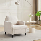Poltrona Garvee Mid-Century in tessuto di lino traspirante, morbida imbottitura, gambe in legno massello. Per soggiorno e ufficio, design moderno, versatile, beige. - Beige