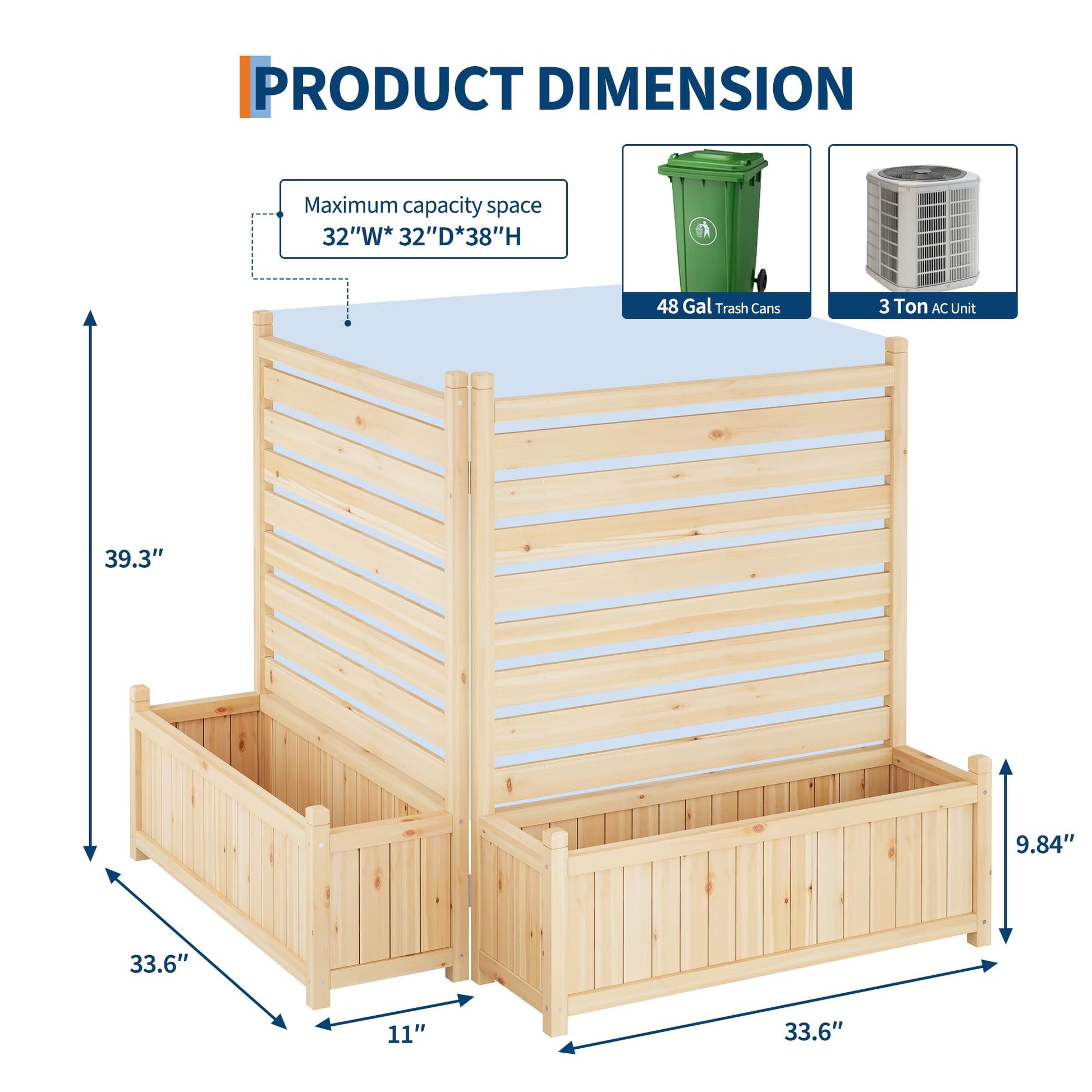 Garvee Recinzione per la privacy da esterno 22x40 pollici in legno con 2 pannelli e fioriera per giardino e terrazza, resistente alle intemperie, stabile e indipendente, legno naturale marrone