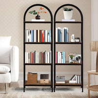 Libreria ad arco Garvee a 4 ripiani con struttura in metallo, design moderno, effetto legno, per soggiorno e ufficio, resistente ai graffi, stabile