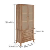 Garvee Armadio Dispensa Cucina Rattan 2 Porte 2 Ripiani Regolabili Legno Massello 64" Noce Rustico