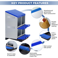 Nido per galline Garvee a 3 fori, in metallo, antiruggine, con vassoio estraibile, per cortile e giardino, comodo e robusto