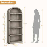 Libreria Garvee con 5 ripiani, stile fattoria ad arco, in legno con protezioni angolari in metallo per soggiorno e ufficio, 71,65" x 29,92" x 11,88" in legno naturale