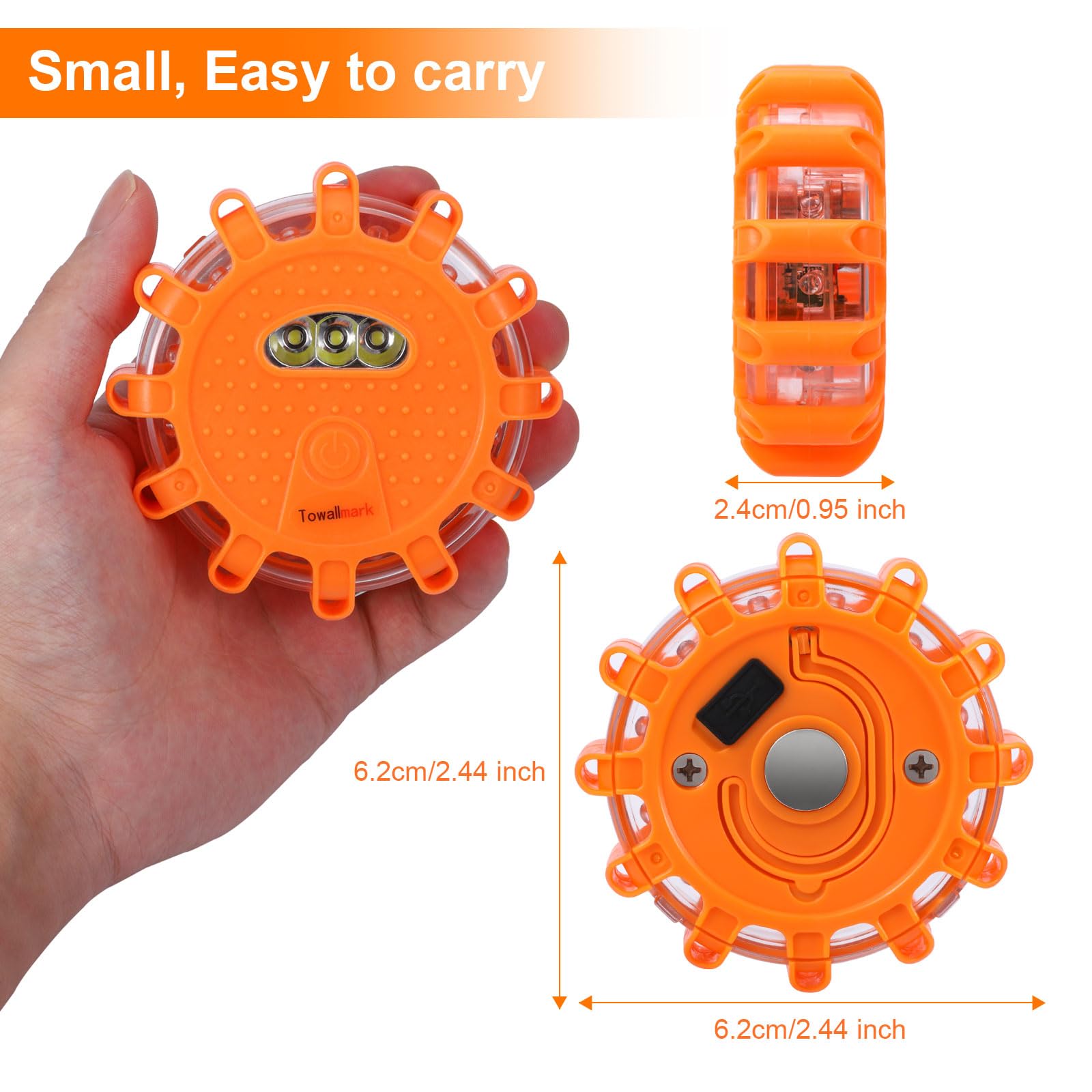 Luci di segnalazione stradali a LED Garvee, 9 modalità, ricaricabili tramite USB, magnetiche e impermeabili, per emergenze in auto e in barca, ABS+PC, con gancio