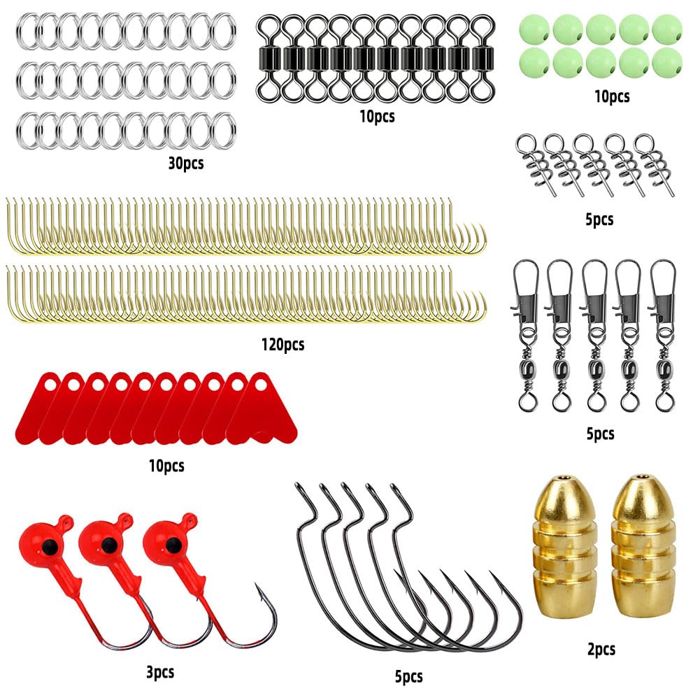 Garvee 301PCS Scatola porta esche da pesca con esche, ami, taglia-lenza per spigole, trote e salmoni