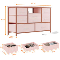 Cassettiera GARVEE con 8 cassetti, mobile TV con luce LED, 3 prese e 2 porte USB, cassettiera per soggiorno, corridoio, camera da letto, robusta struttura in metallo, piano in legno