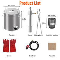 Kit forno di fusione a propano in acciaio inossidabile Garvee da 6 kg con crogiolo e pinze per oro, argento, rame e alluminio fai da te, isolato fino a 1300 °F