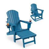 Seduta sul tetto del giardino Garvee Adirondack in HDPE con poggiapiedi e portabicchieri per patio e giardino, pieghevole, resistente alle intemperie, preassemblata all'80% - Blu