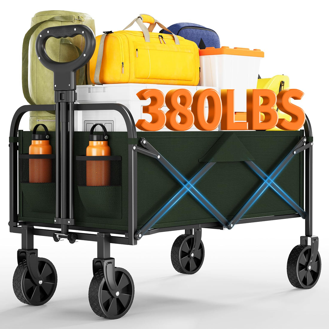 Carrello multiuso pieghevole Garvee con ruote adatte a tutti i terreni, maniglia regolabile, tessuto Oxford 600D, capacità di carico di 380 libbre, campeggio e giardino, grigio