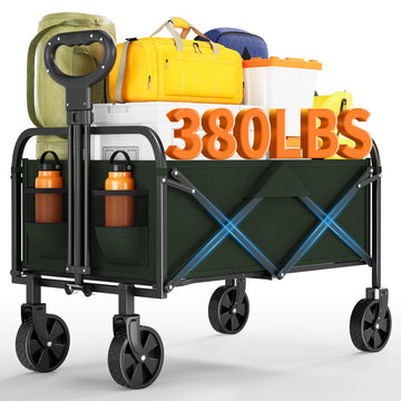 Carrello multiuso pieghevole Garvee con ruote adatte a tutti i terreni, maniglia regolabile, tessuto Oxford 600D, capacità di carico di 380 libbre, campeggio e giardino, grigio