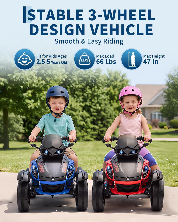 Veicolo elettrico stabile a tre ruote per bambini