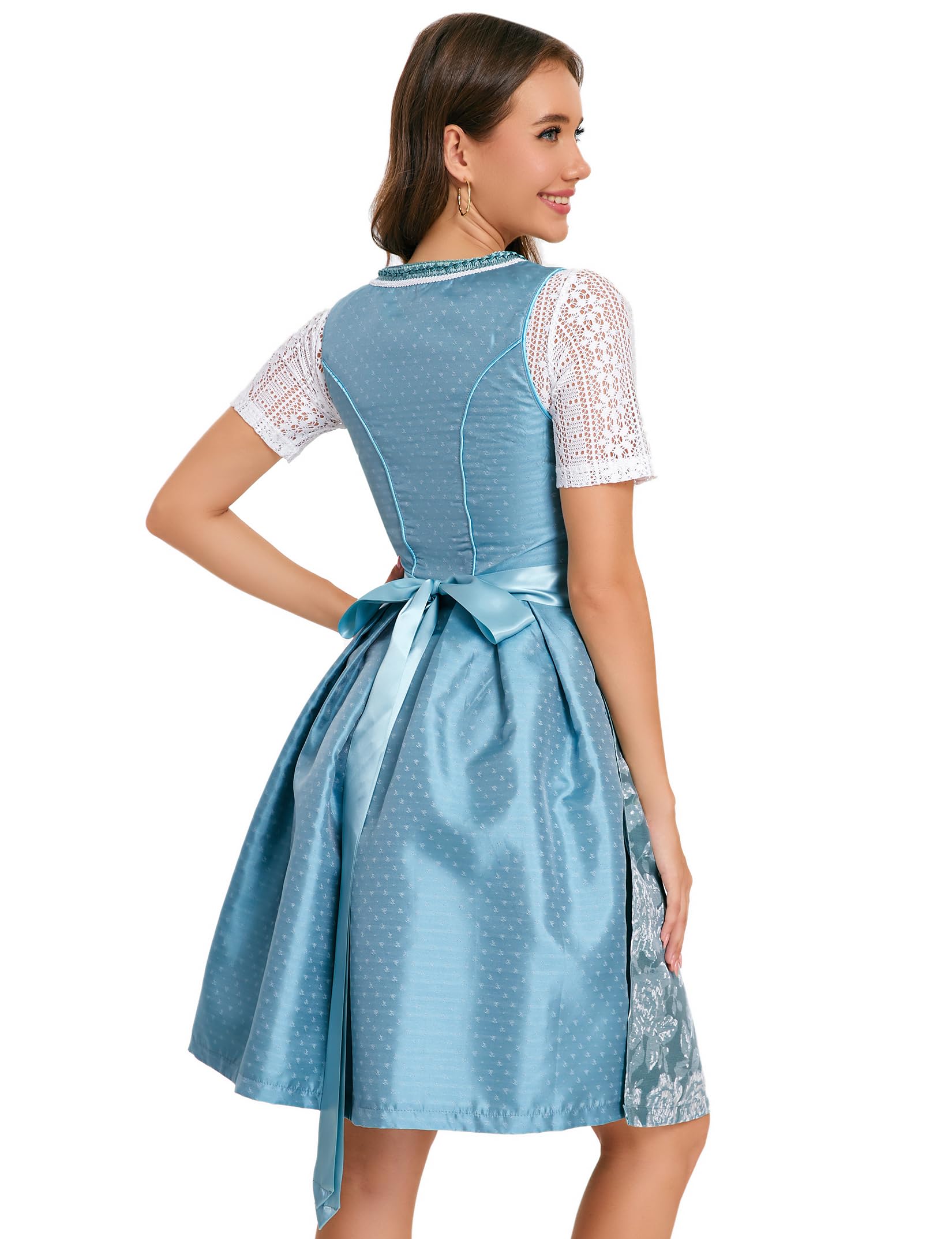 Garvee Dirndl da donna in jacquard, abito tradizionale midi, 3 pezzi, per l'Oktoberfest, blu, taglia 34