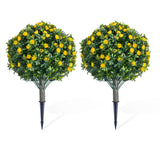 Garvee Palline di Fiori Artificiali 60 cm con Spike in Metallo, Realistiche e Resistenti UV, Set da 2, Decorazione Interna ed Esterna, Rosso - Yellow